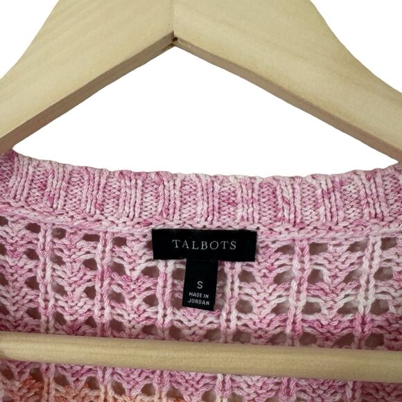 Talbots Small Crochet Knit Sweater Pastel Rainbow 3/4 Sleeve Pullover Womens - Picture 3 of 12